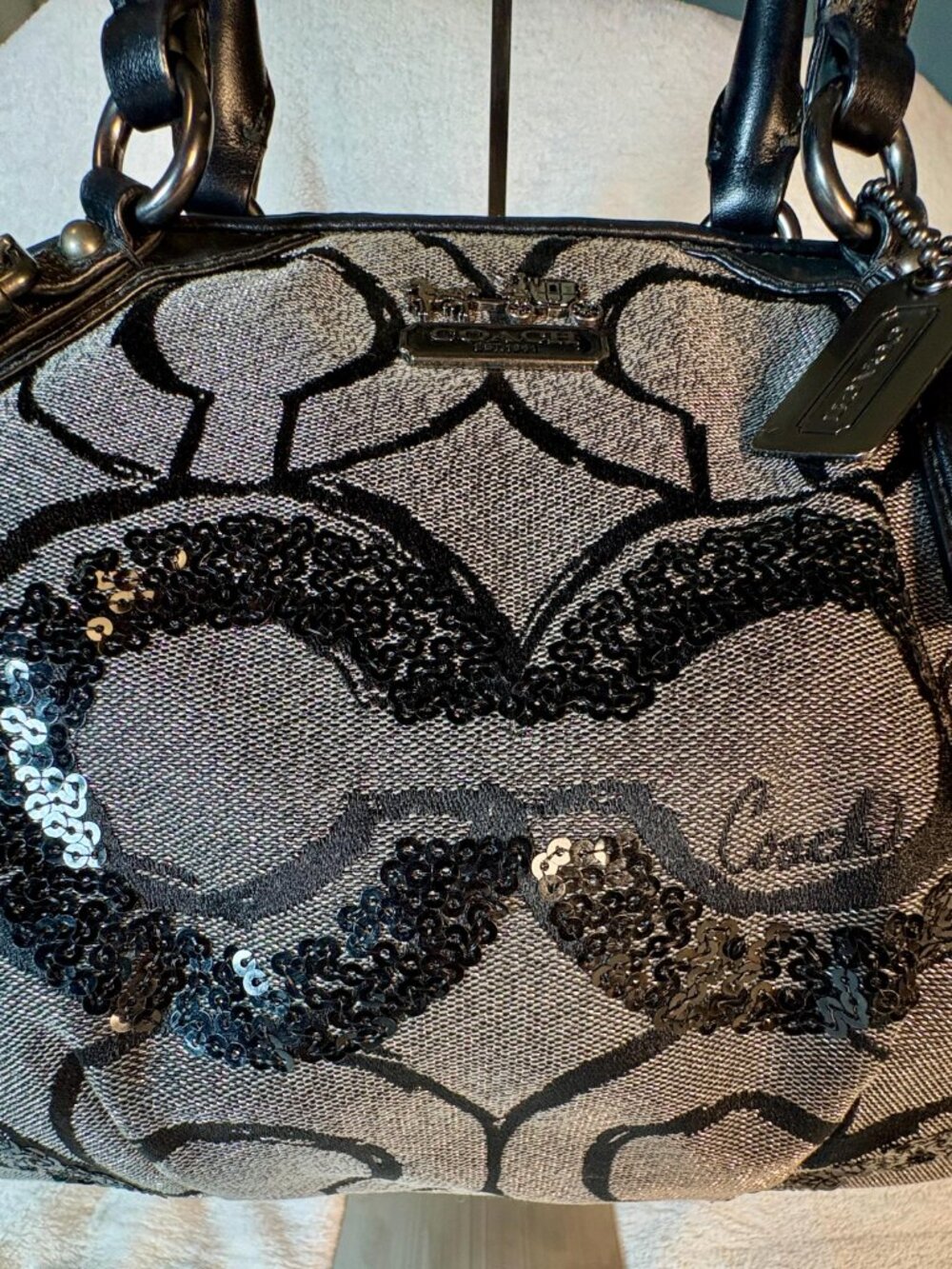 Coach Madison Sequin Op Art Sophia Lurex Satchel - Picture 12 of 15